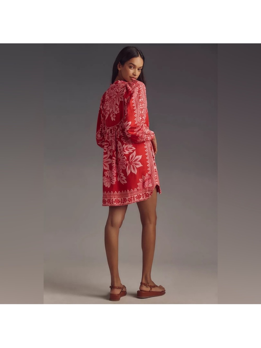 NEW FARM Rio Flora Tapestry Red Long Sleeve Mini Dress - Picture 2 of 11